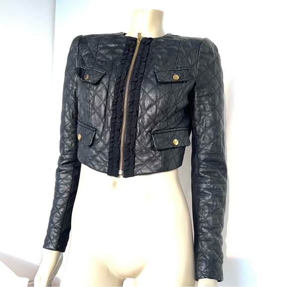 Bebe Black 100% Real  Leather Jacket - Picture 6 of 16